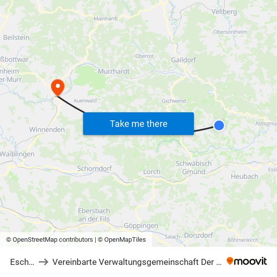 Eschach to Vereinbarte Verwaltungsgemeinschaft Der Stadt Backnang map