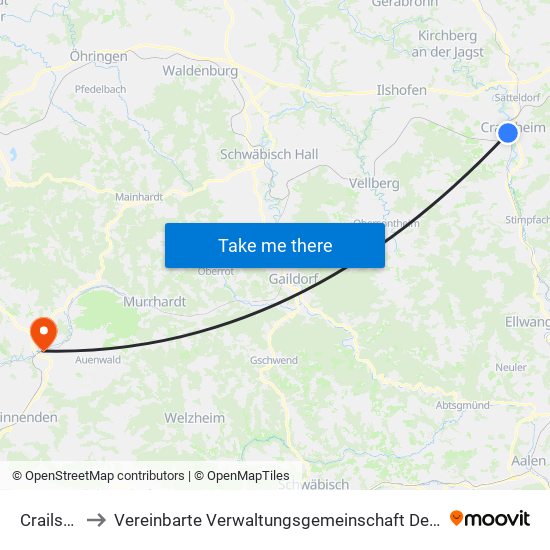 Crailsheim to Vereinbarte Verwaltungsgemeinschaft Der Stadt Backnang map