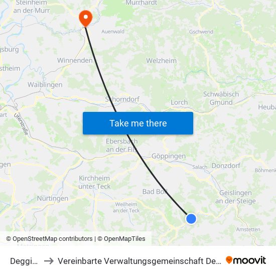 Deggingen to Vereinbarte Verwaltungsgemeinschaft Der Stadt Backnang map