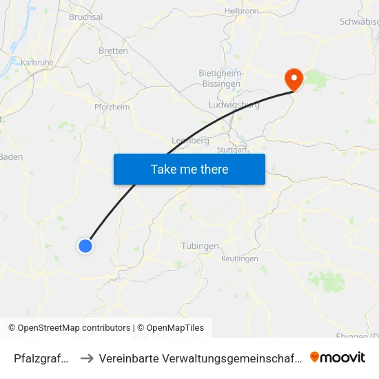 Pfalzgrafenweiler to Vereinbarte Verwaltungsgemeinschaft Der Stadt Backnang map