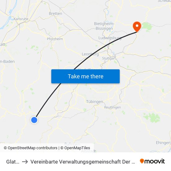 Glatten to Vereinbarte Verwaltungsgemeinschaft Der Stadt Backnang map