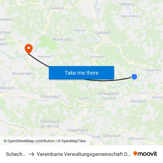 Schechingen to Vereinbarte Verwaltungsgemeinschaft Der Stadt Backnang map