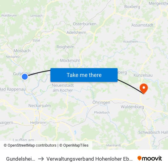 Gundelsheim to Verwaltungsverband Hohenloher Ebene map