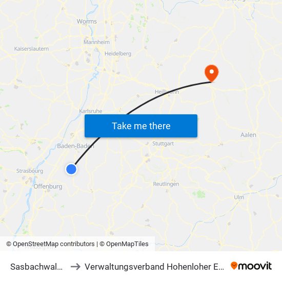 Sasbachwalden to Verwaltungsverband Hohenloher Ebene map