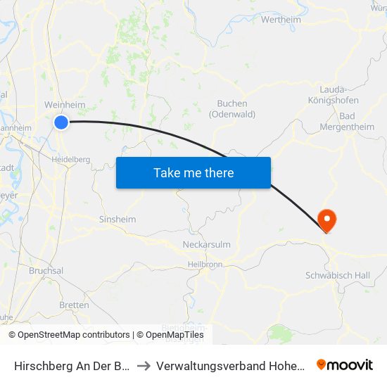 Hirschberg An Der Bergstraße to Verwaltungsverband Hohenloher Ebene map