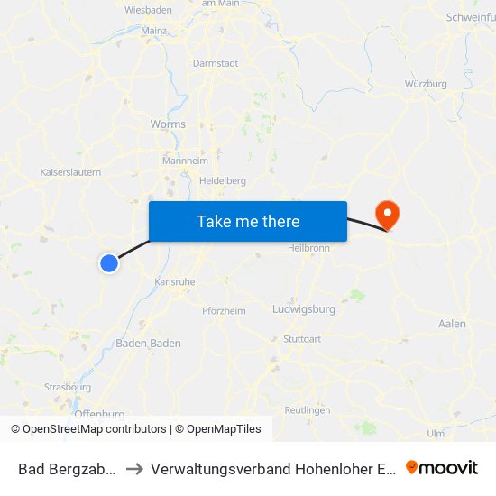 Bad Bergzabern to Verwaltungsverband Hohenloher Ebene map