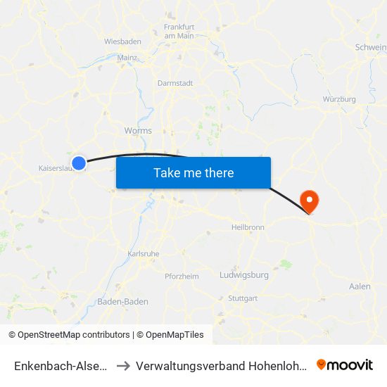 Enkenbach-Alsenborn to Verwaltungsverband Hohenloher Ebene map