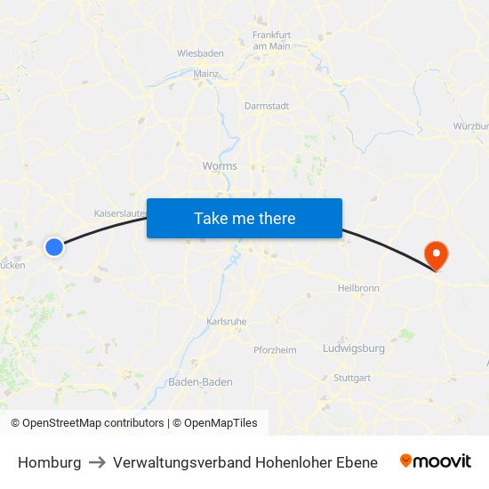 Homburg to Verwaltungsverband Hohenloher Ebene map
