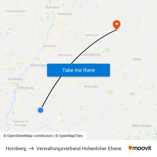 Hornberg to Verwaltungsverband Hohenloher Ebene map