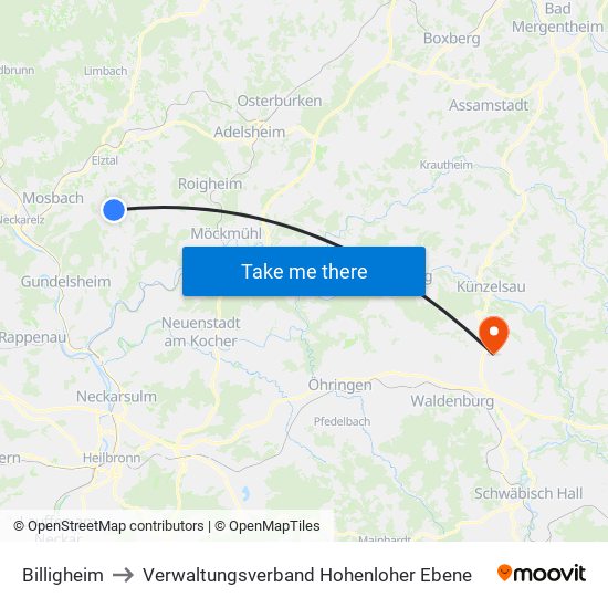 Billigheim to Verwaltungsverband Hohenloher Ebene map