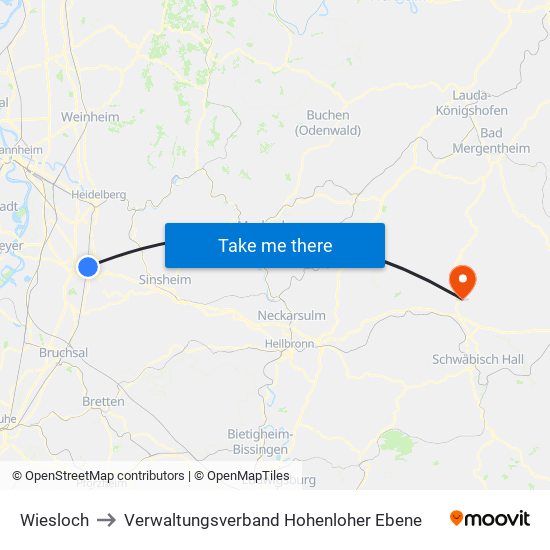 Wiesloch to Verwaltungsverband Hohenloher Ebene map