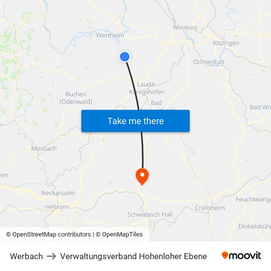 Werbach to Verwaltungsverband Hohenloher Ebene map