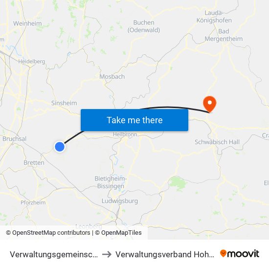 Verwaltungsgemeinschaft Sulzfeld to Verwaltungsverband Hohenloher Ebene map