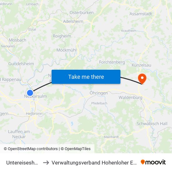 Untereisesheim to Verwaltungsverband Hohenloher Ebene map