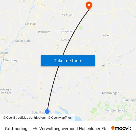Gottmadingen to Verwaltungsverband Hohenloher Ebene map