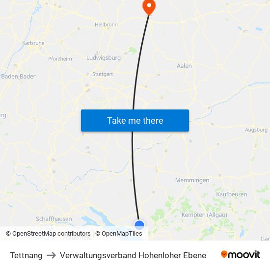 Tettnang to Verwaltungsverband Hohenloher Ebene map