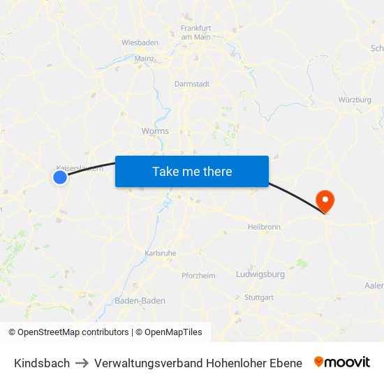 Kindsbach to Verwaltungsverband Hohenloher Ebene map