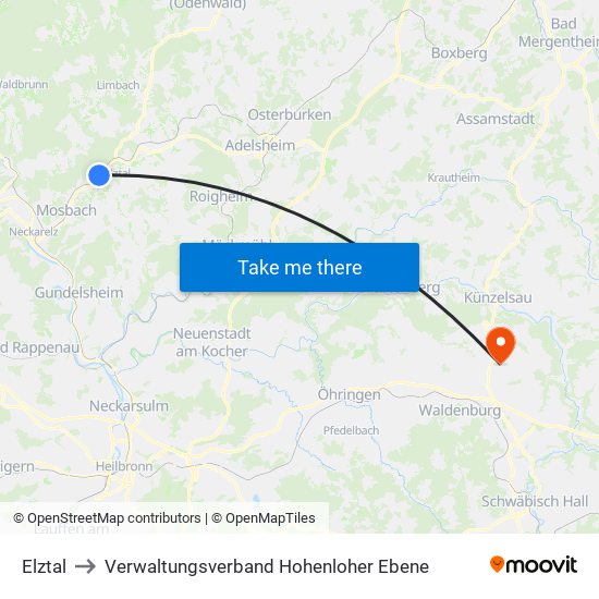Elztal to Verwaltungsverband Hohenloher Ebene map