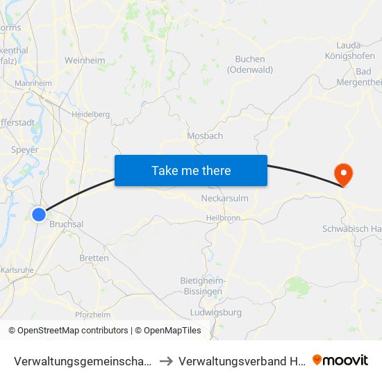 Verwaltungsgemeinschaft Graben-Neudorf to Verwaltungsverband Hohenloher Ebene map