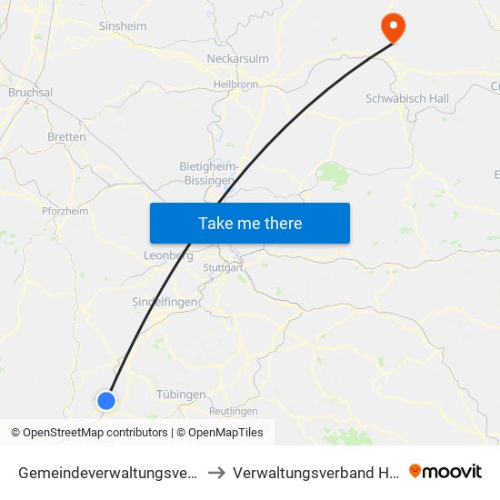 Gemeindeverwaltungsverband Oberes Gäu to Verwaltungsverband Hohenloher Ebene map