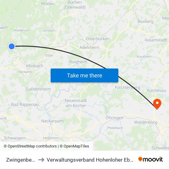 Zwingenberg to Verwaltungsverband Hohenloher Ebene map