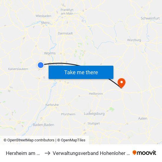 Herxheim am Berg to Verwaltungsverband Hohenloher Ebene map