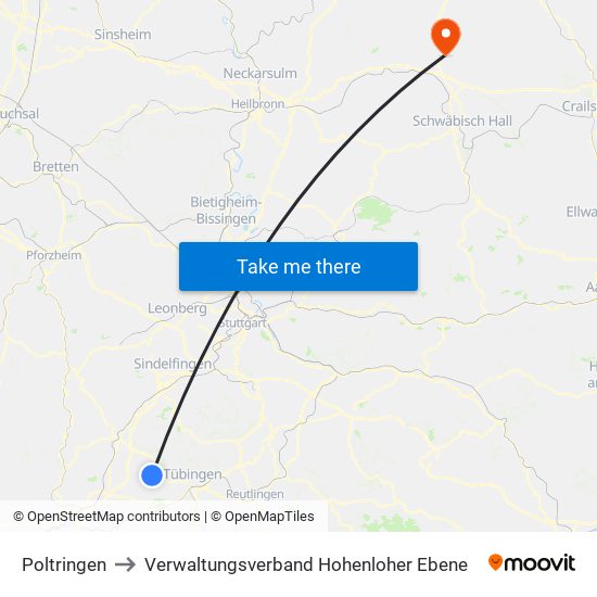 Poltringen to Verwaltungsverband Hohenloher Ebene map