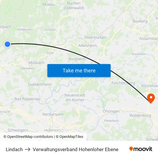 Lindach to Verwaltungsverband Hohenloher Ebene map