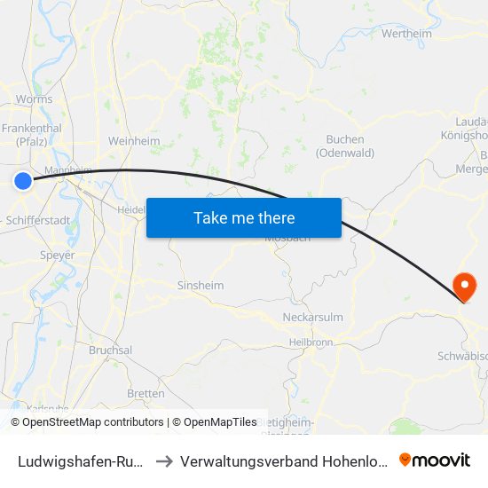 Ludwigshafen-Ruchheim to Verwaltungsverband Hohenloher Ebene map