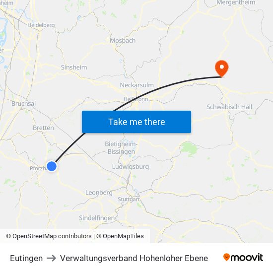 Eutingen to Verwaltungsverband Hohenloher Ebene map