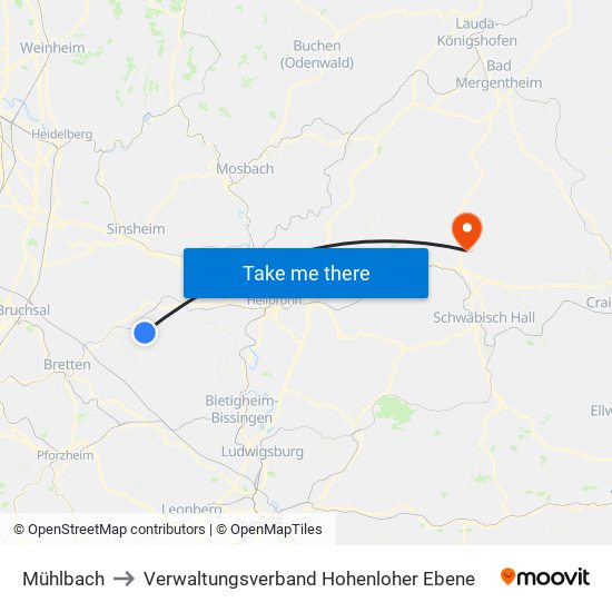 Mühlbach to Verwaltungsverband Hohenloher Ebene map