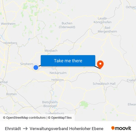 Ehrstädt to Verwaltungsverband Hohenloher Ebene map