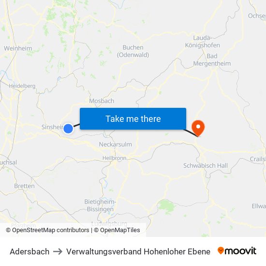 Adersbach to Verwaltungsverband Hohenloher Ebene map