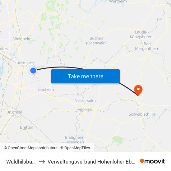 Waldhilsbach to Verwaltungsverband Hohenloher Ebene map