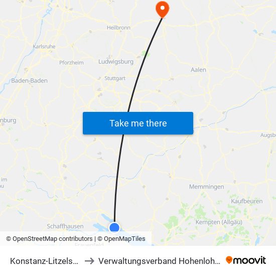 Konstanz-Litzelstetten to Verwaltungsverband Hohenloher Ebene map
