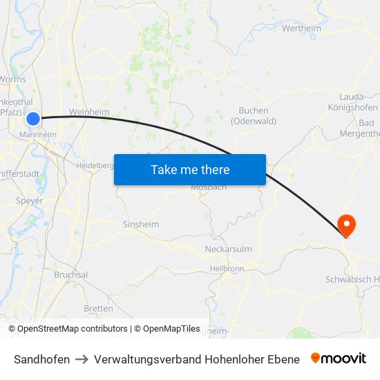 Sandhofen to Verwaltungsverband Hohenloher Ebene map