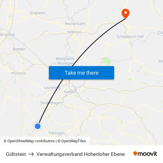 Gültstein to Verwaltungsverband Hohenloher Ebene map