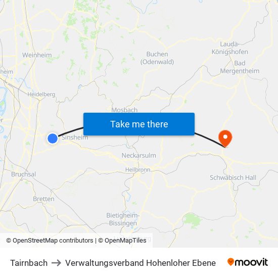 Tairnbach to Verwaltungsverband Hohenloher Ebene map