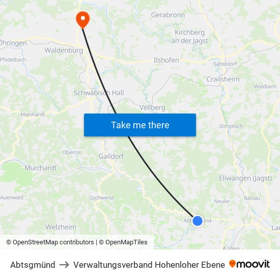 Abtsgmünd to Verwaltungsverband Hohenloher Ebene map