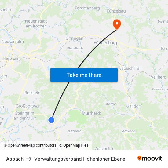 Aspach to Verwaltungsverband Hohenloher Ebene map