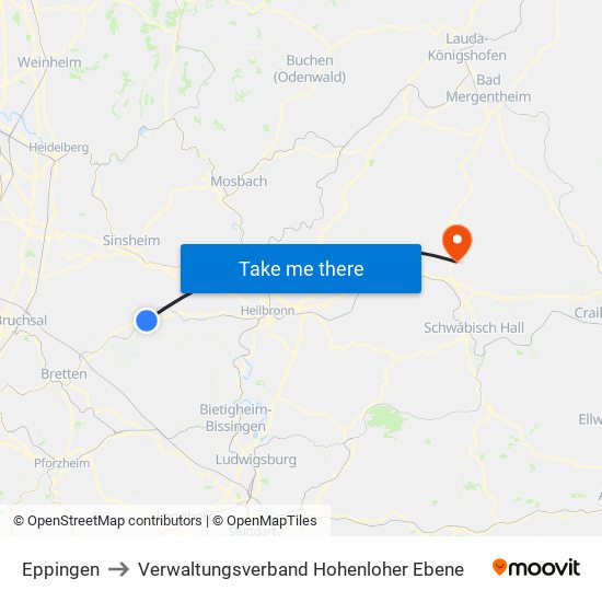 Eppingen to Verwaltungsverband Hohenloher Ebene map