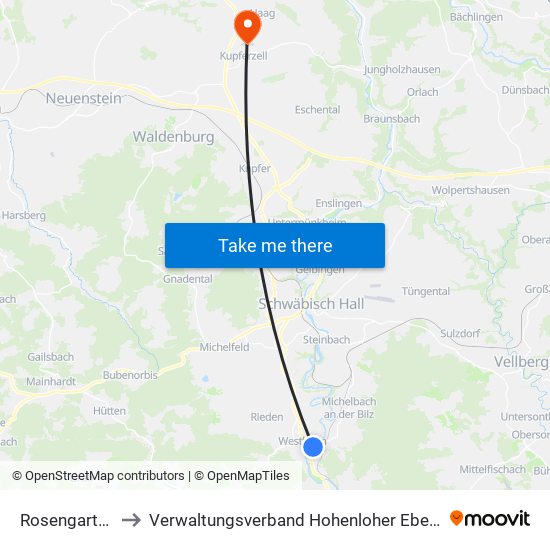 Rosengarten to Verwaltungsverband Hohenloher Ebene map