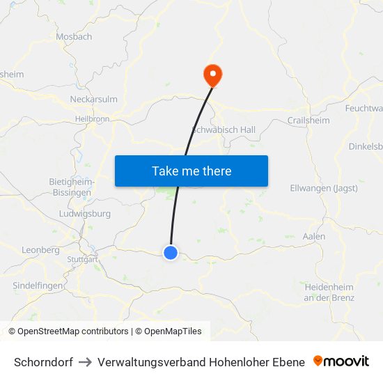 Schorndorf to Verwaltungsverband Hohenloher Ebene map