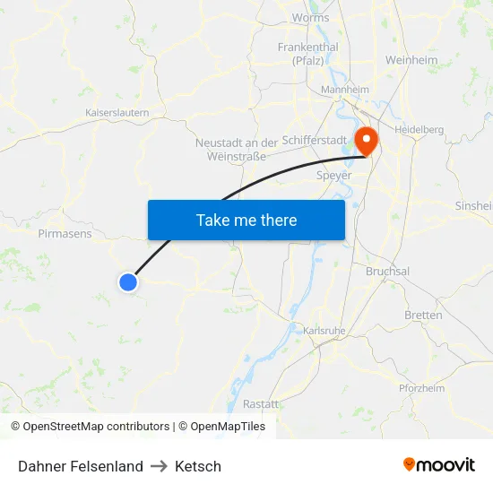 Dahner Felsenland to Ketsch map