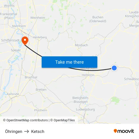 Öhringen to Ketsch map