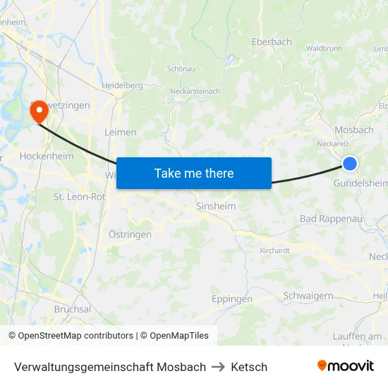 Verwaltungsgemeinschaft Mosbach to Ketsch map