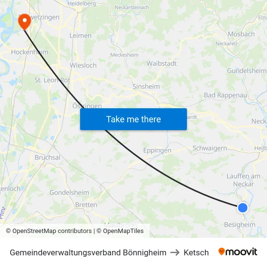 Gemeindeverwaltungsverband Bönnigheim to Ketsch map
