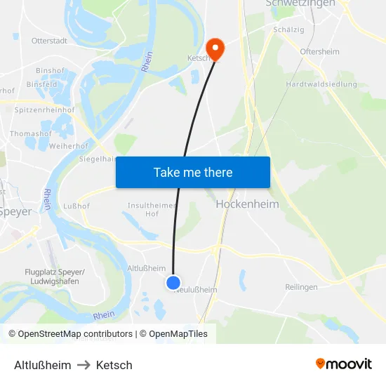 Altlußheim to Ketsch map