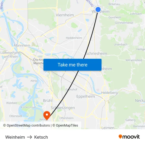 Weinheim to Ketsch map