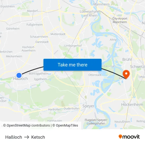 Haßloch to Ketsch map
